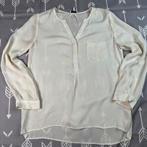 Joie 100%‎ Silk Sheer V Neck Long Sleeve Blouse Cream Size S Quiet Luxury